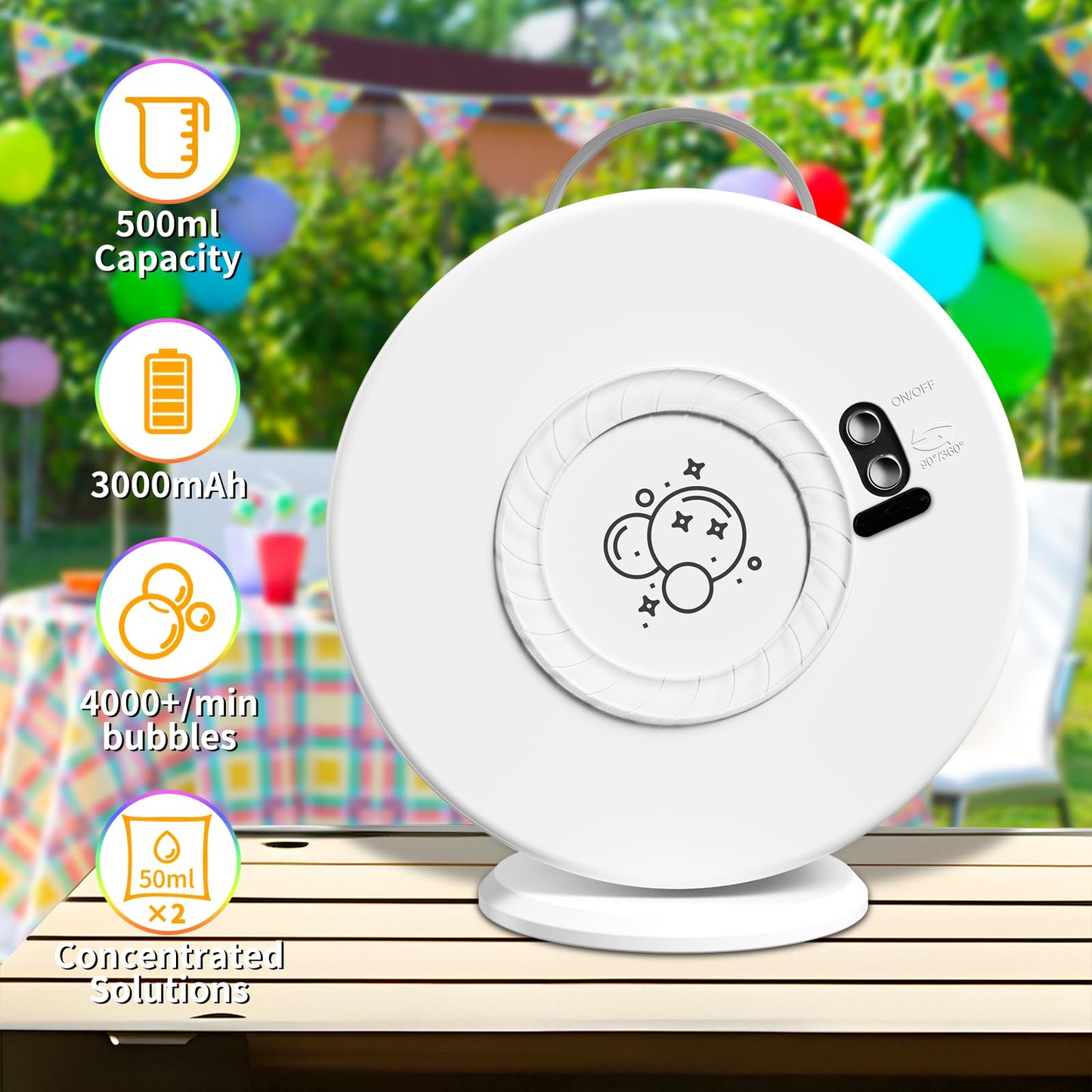 Bubble Machine Automatic Led Lights Bubble Blower For Kids Rechargeable Portable Bubble Maker Auto Rotating 90/360 Outdoor Birth