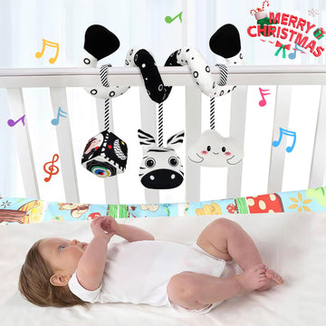 Car Seat Toys For Babies 0-6 Months,Hanging Rattle Toys For Crib Mobile, Baby Spiral Hanging Stroller Black And White High Contrast Baby Toys For Newborn 0 3 6 9 12 Months Baby Boys Girls (Zebra)