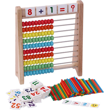 Cltoyvers Wooden Abacus For Kids - 100 Counting Sticks And Number Toys Cards 1-100, Educational Math Games For Preschool And Elementary School 1St 2Nd Grade