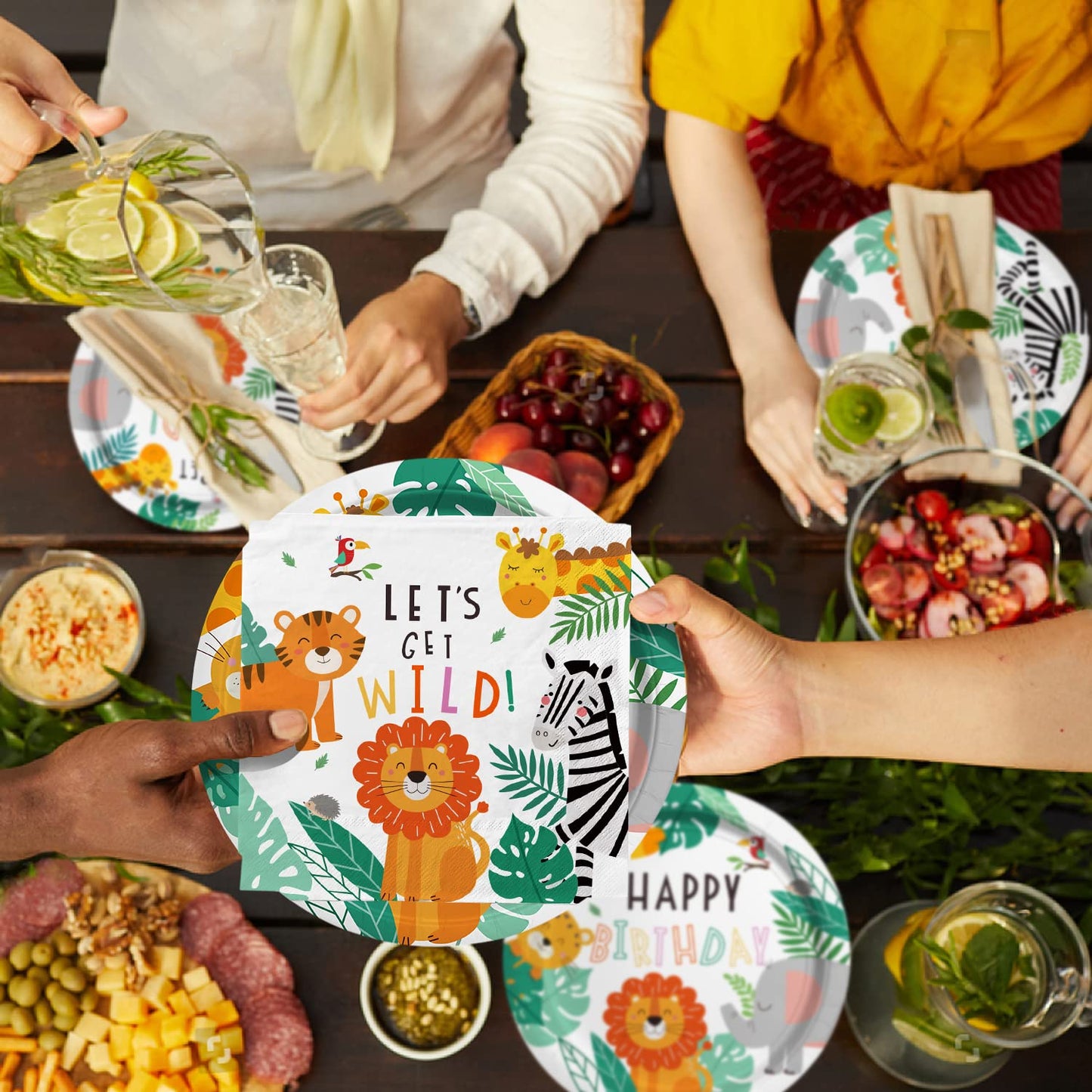 Gatherfun Safari Birthday Party Supplies Jungle Disposable Paper Plates Napkins For Safari Jungle Theme Birthday Decorations, Se