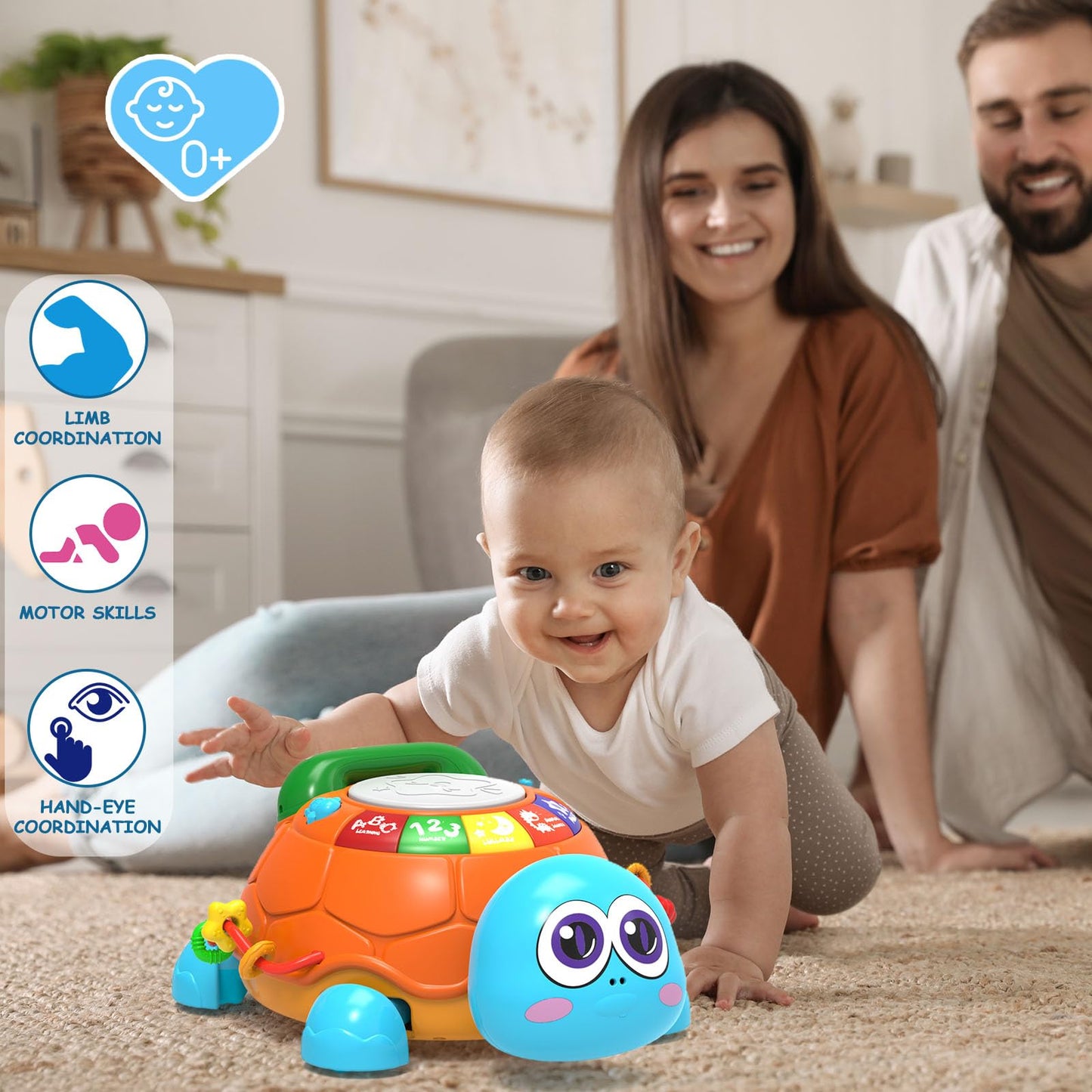 Ussybaby Infant Baby Toys 6 To 12 Months, Musical Turtle Crawling Baby Toys For 12-18 Months, Phone Hand Drum Toy, Baby Toys 7 8