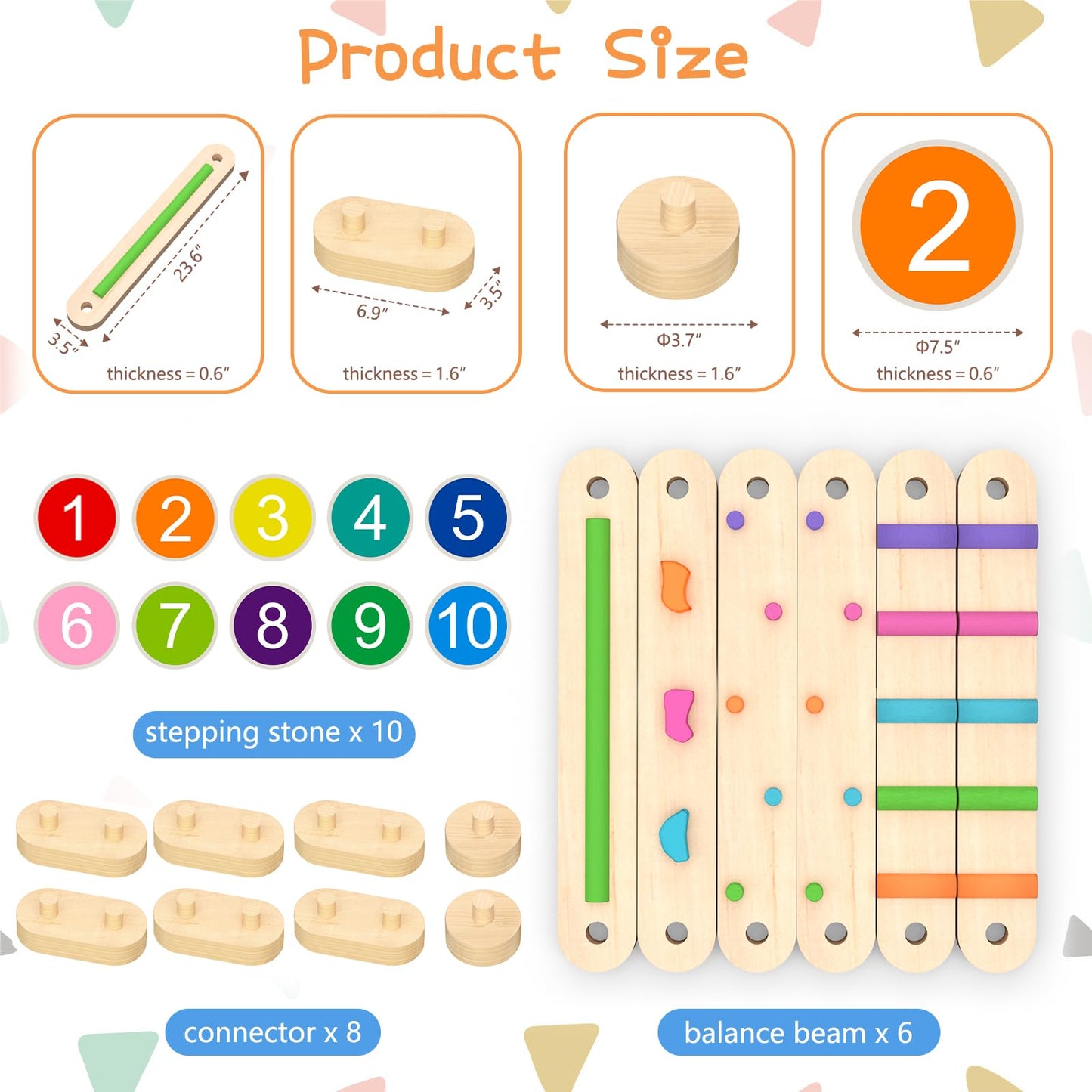 Haftkd Complete Indoor Play Set With Wooden Balance Beam - Balance Board, Wooden Activity Discs - Safe And Creative Active Play