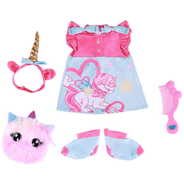 Babeside 5 Pcs Reborn Baby Doll Clothes For 17 - 22 Inch Baby Dolls With Dress, Socks, Headband, Comb And Handbag, Pink & Light