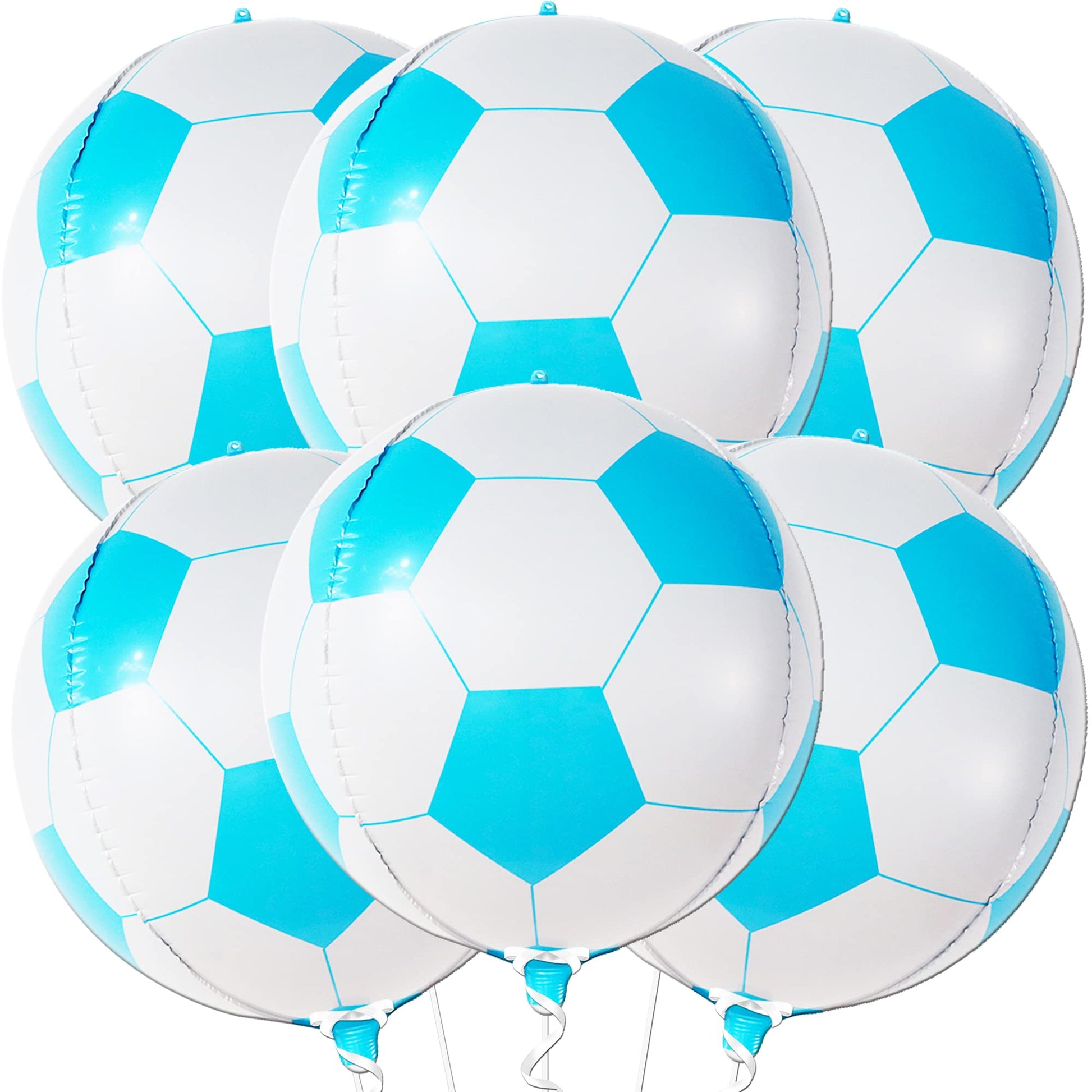 KatchOn, Big 22 Inch Blue Soccer Balloons - Pack of 6, Blue Soccer Ball Balloons | Mylar Blue and White Soccer Balloons, Soccer 