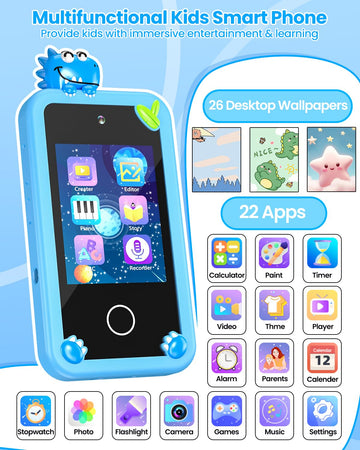 Kids Smart Phone for Boys with 32G Card & Holographic Pyramid, Christmas Birthday Gifts for Age 3-10 Kids Toys Cell Phone, 2.8''