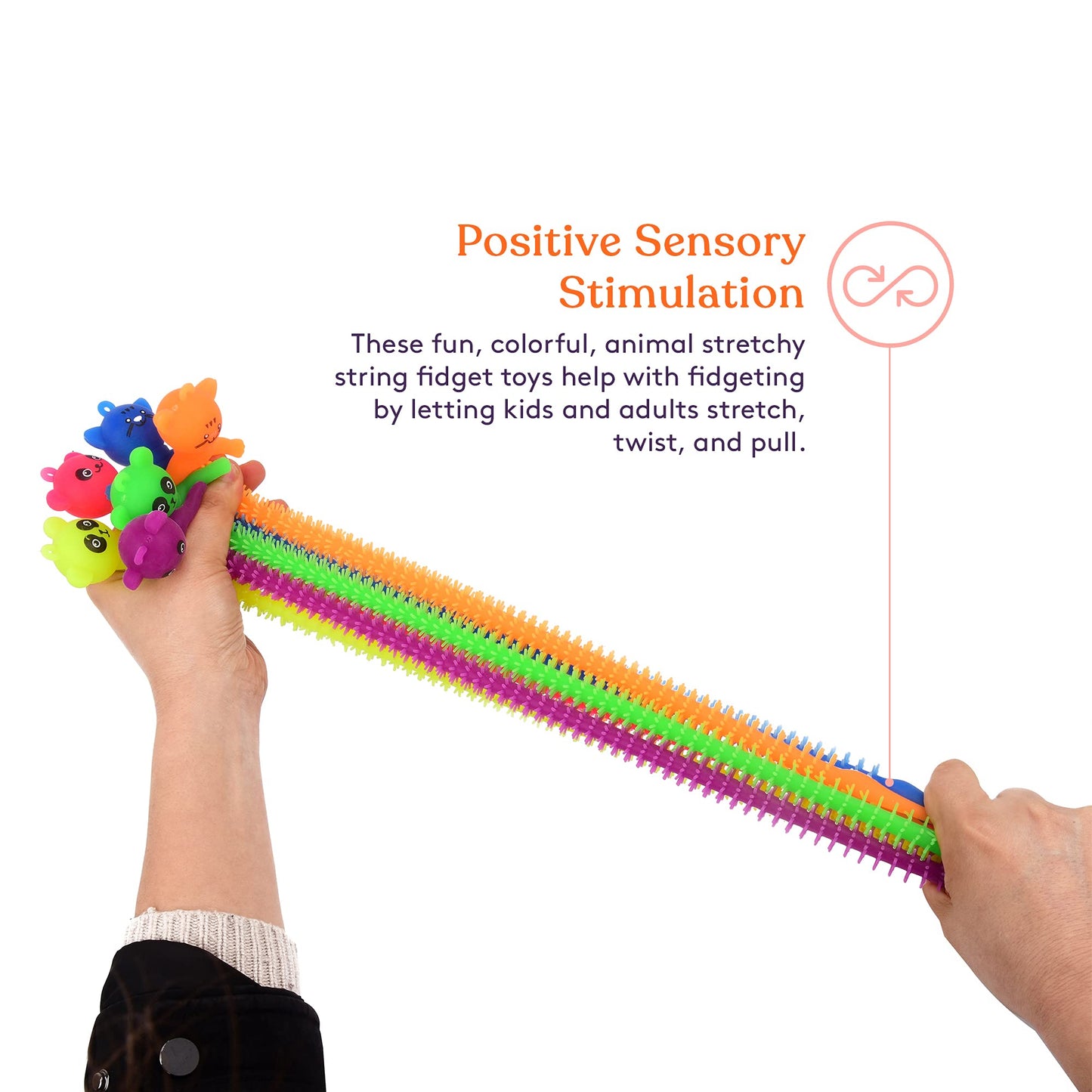 Special Supplies Kids Sensory Toys Fidget Strings with Cute Animal Faces, Set of 12, Tactile Stimulation for Hand-Eye Coordinati