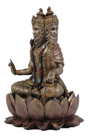 Ebros Supreme Cosmic Soul Hindu Deity Brahma Statue Brahman Four Faced Vedas Trinity Being Figurine Sitting On Lotus Throne Hinduism Deity Indian Mahadeva God