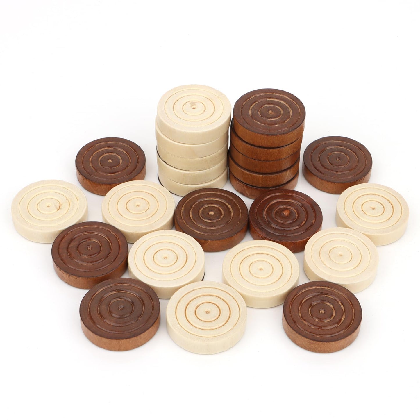 QuadPro Wooden Checkers - 24 Premium Wood Pieces, 1.26" Diameter, Brown & Burlywood, Ideal for Backgammon Replacement, Model W0032