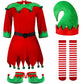 Syhood 5 Pcs Christmas Elf Costume Kids Girls Velvet Elf Costume Santa'S Helper Outfit With Hat Shoes Belt Striped Stockings(Fit 12-15 Years Old,Bright Color)