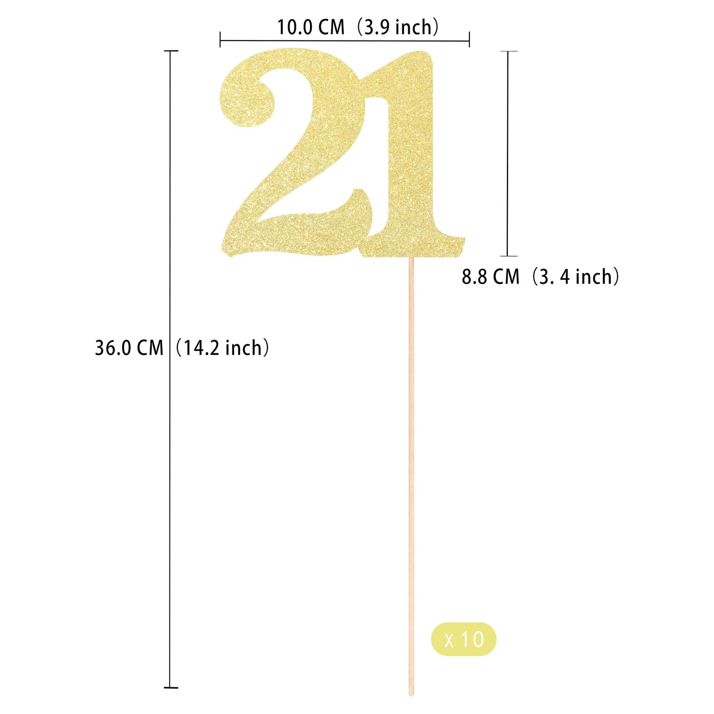 Gexolenu No 21, 10 Pack Double-Sided Gold Glitter 21St Birthday Centerpieces For Tables, Number 21 Birthday Table Toppers Party