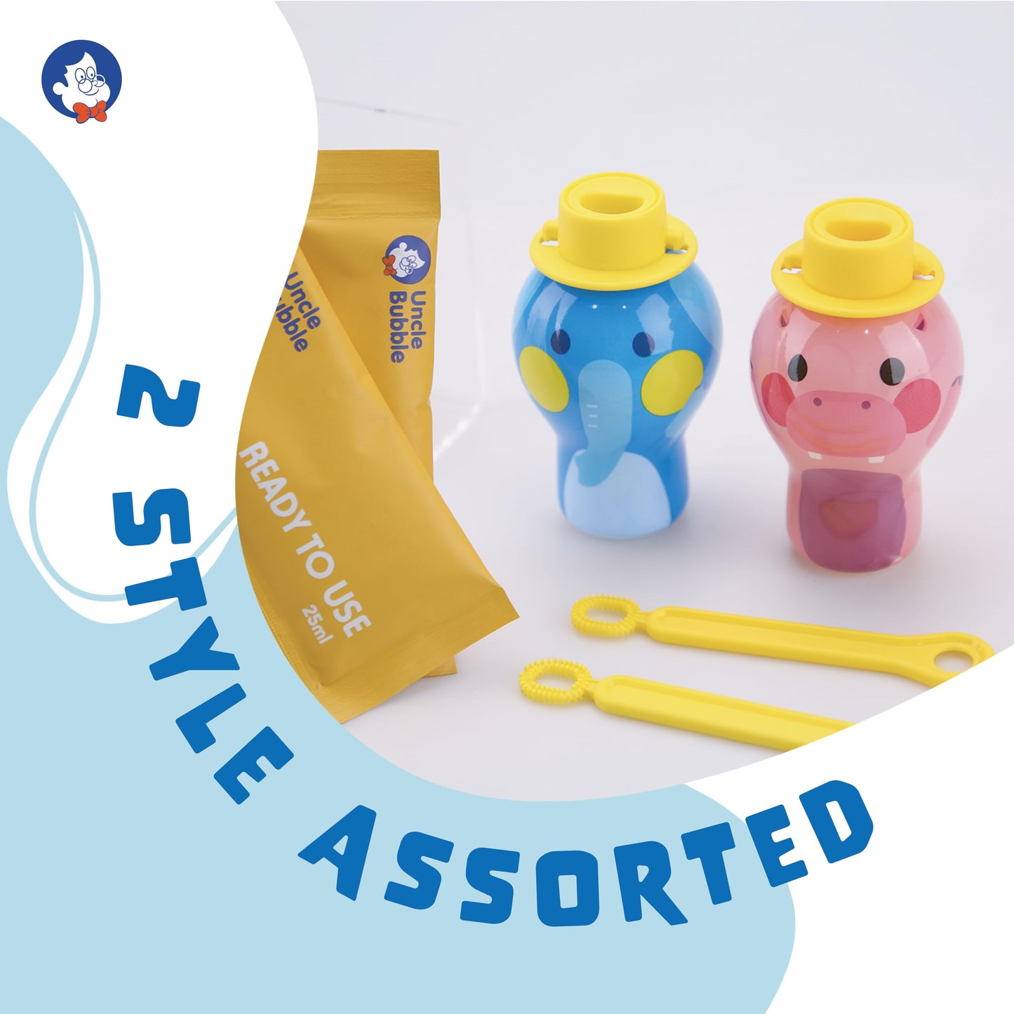 Uncle Bubble No-Spill Bubble Tumbler for Babies Toddlers and Kids | Includes Super Small Bubble Solution and Bubble Wand(Pack of 2-Elephant & Hippo)