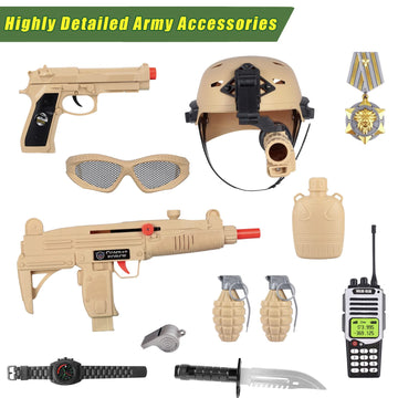 Kids Army Military Combat Soldier Costume Halloween Party Role Play Dress Up Birthday Gift Set Includes Camouflage Vest, Helmet, And Toy Accessories For 3-8 Years Old Toddlers Boys Girls