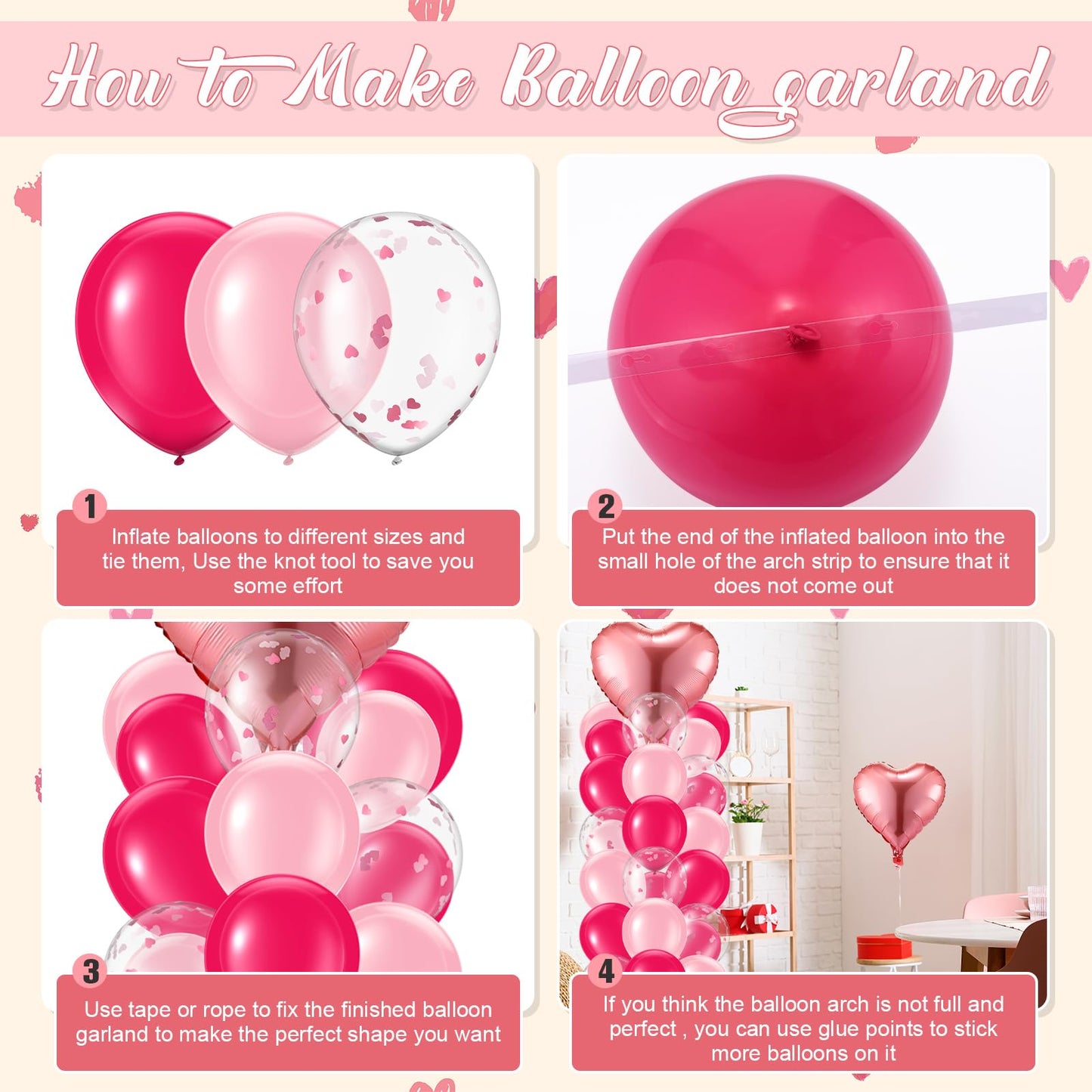 MiniInflat Galentines Day Decorations Set - 108 Pcs Latex & Confetti Balloon Arch, Pink Heart & Lipstick Balloons, Model SIR-MiniInflat-0094