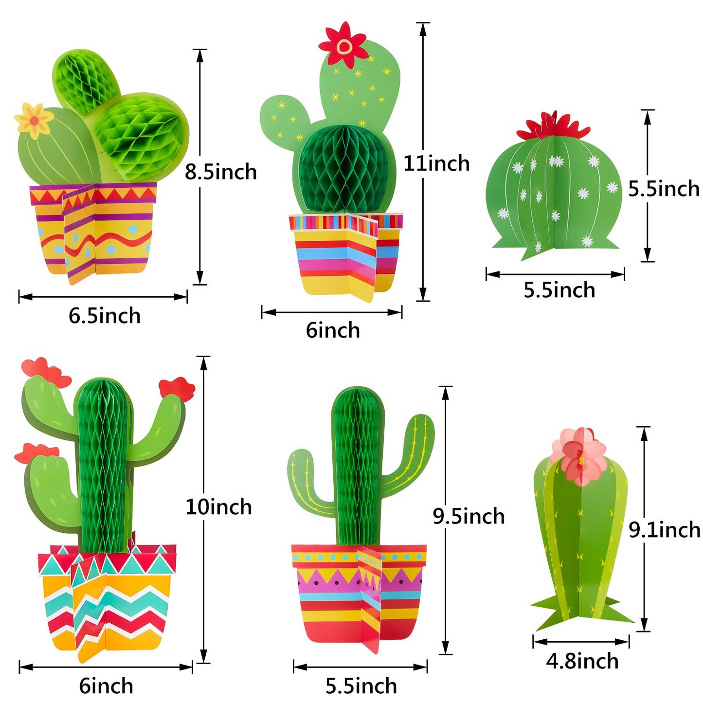 Gejoy 6 Pieces Cactus Party Decorations Cactus Honeycomb Table Centerpieces Paper Cutouts for Back to School Fiesta Cinco De May