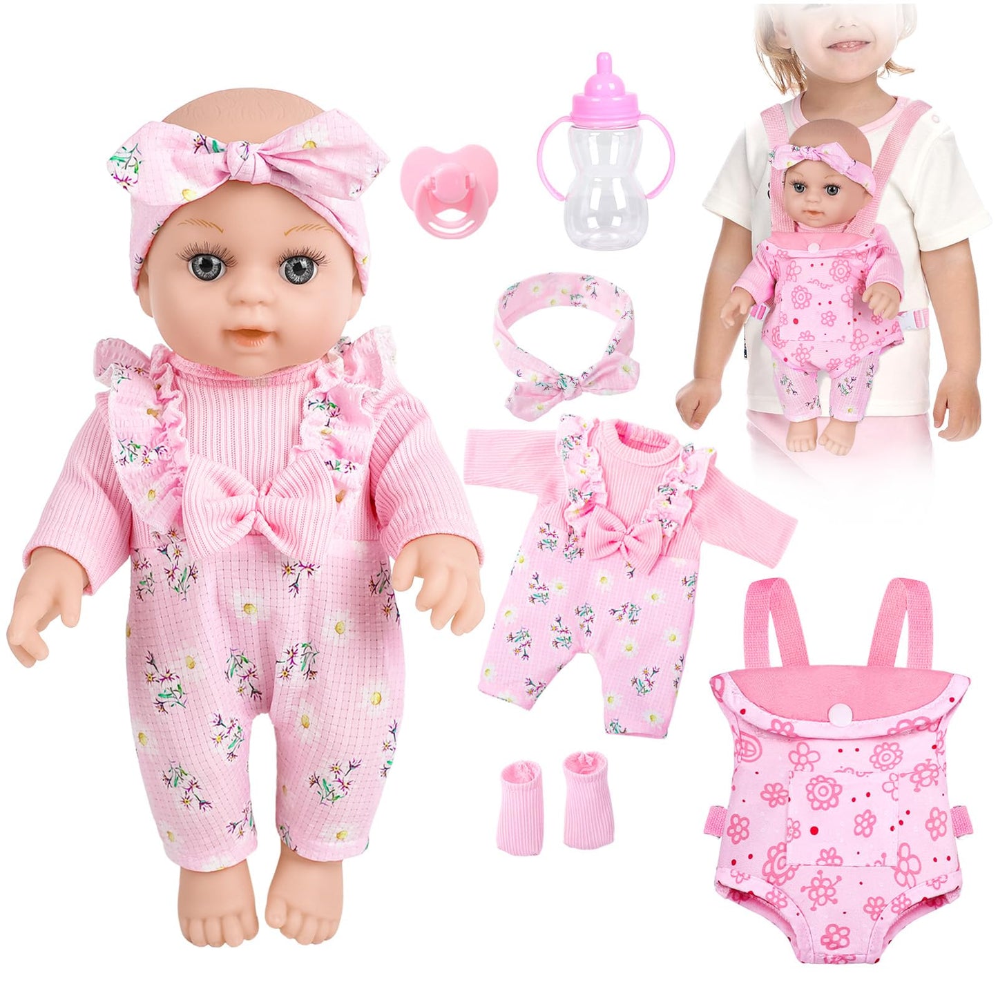 Dotvosy 12 Baby Doll Care Gift Set In Box With Dolls Carrier,Baby Dolls With Accessories Include Clothes Socks Bottle And Pacifi