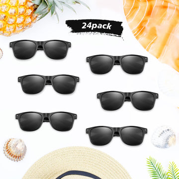 Fepito 24 Pack Party Sunglasses Bulk For Birthday Party Favors Goody Bag Fillers For Beach Pool Party Toys For Adults, Black
