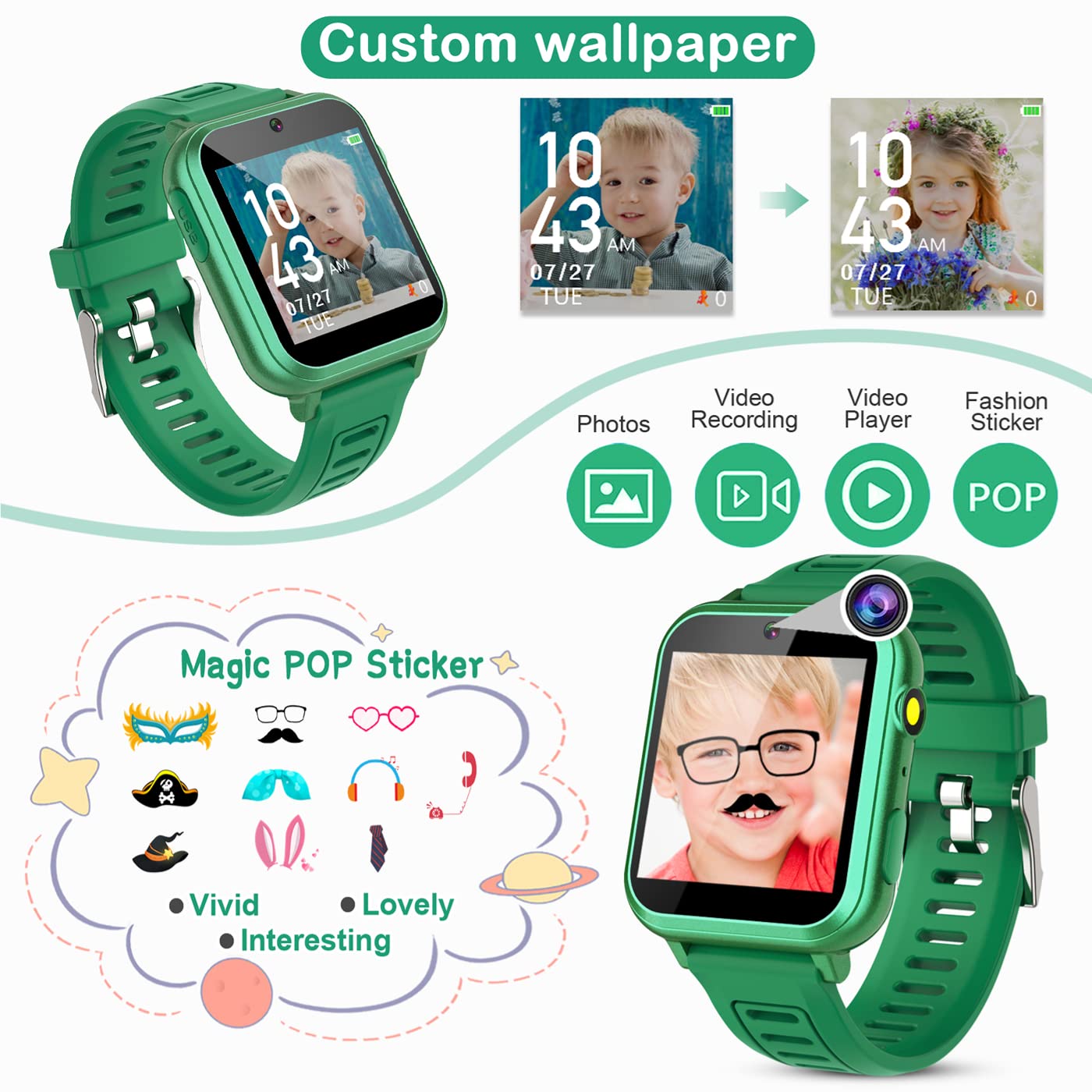 Kids Game Smart Watch Boys With 24 Puzzle Games Camera Video Player Pedometer Alarm Clock Calculator Flashlight 12/24 Hr Hd Touch Screen Kids Watches Toys For 7 8 9 10 11 12 Year Old Boys