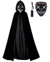 Kids Full Length Hooded Velvet Cloak Halloween Cape Costumes With White Led Light Up Scary Mask (35'/90Cm)