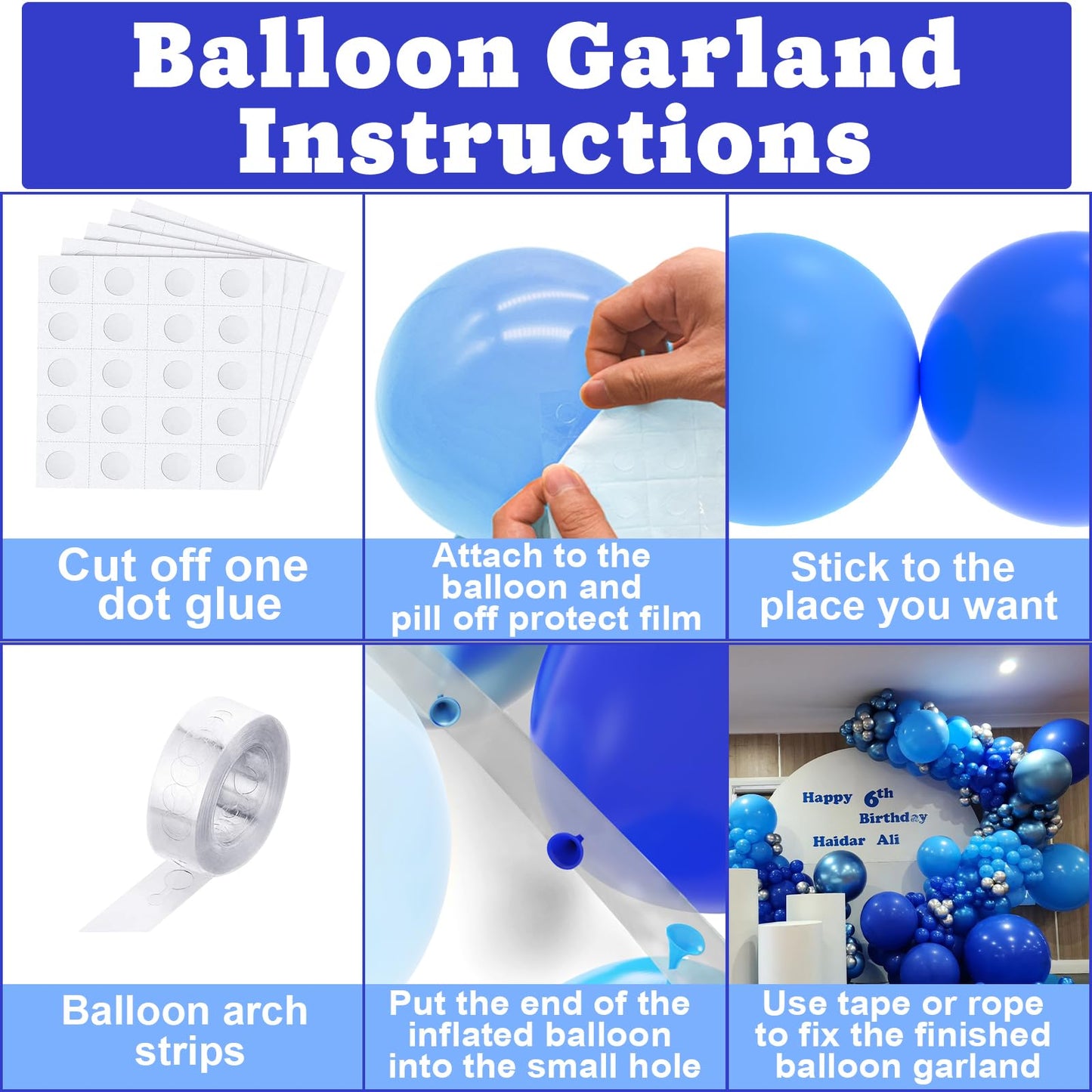 Nisocy 124Pcs Blue Balloons Garland Arch Kit, 18In 12In 10In 5In Baby Light Blue Royal Blue Metallic Blue Balloons For Baby Show