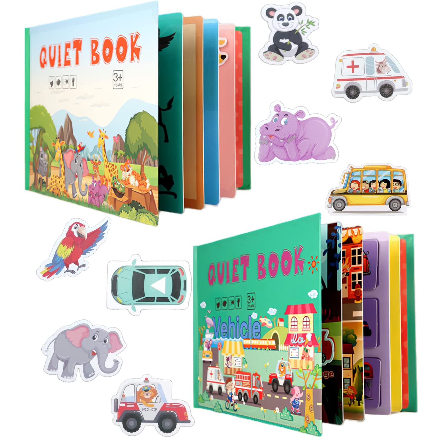 Mikneke 2 Pack Diy Quiet Book For Toddler, Montessori Busy Book For Kids To Develop Learning Skills, Animal Vehicle Preschool Learning Activities Learning & Education Toys