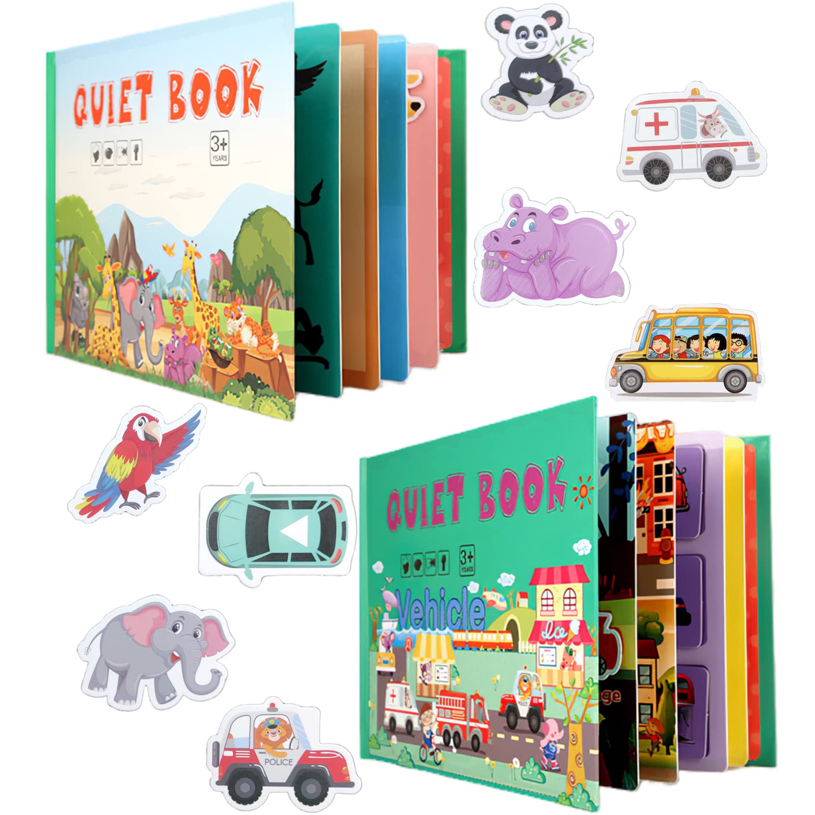 Mikneke 2 Pack Diy Quiet Book For Toddler, Montessori Busy Book For Kids To Develop Learning Skills, Animal Vehicle Preschool Learning Activities Learning & Education Toys