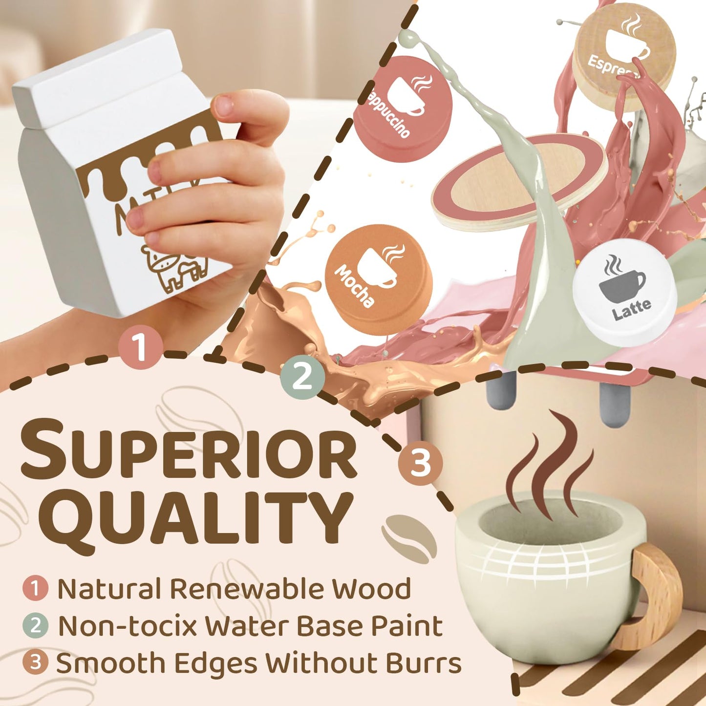 Airlab Kids Coffee Playset Toy Coffee Maker Set For Toddler Wooden Kitchen Accessories Pretend Play For Girls Boys Ages 3 4 5 Ye