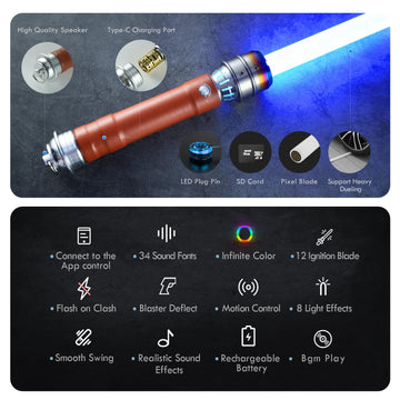 DAMIENSABER Upgrade Xenopixel 3.0 Light Saber, Sensitive 34 Sound Fonts Motion Control Light Sabers, Smooth Swing Dueling Light