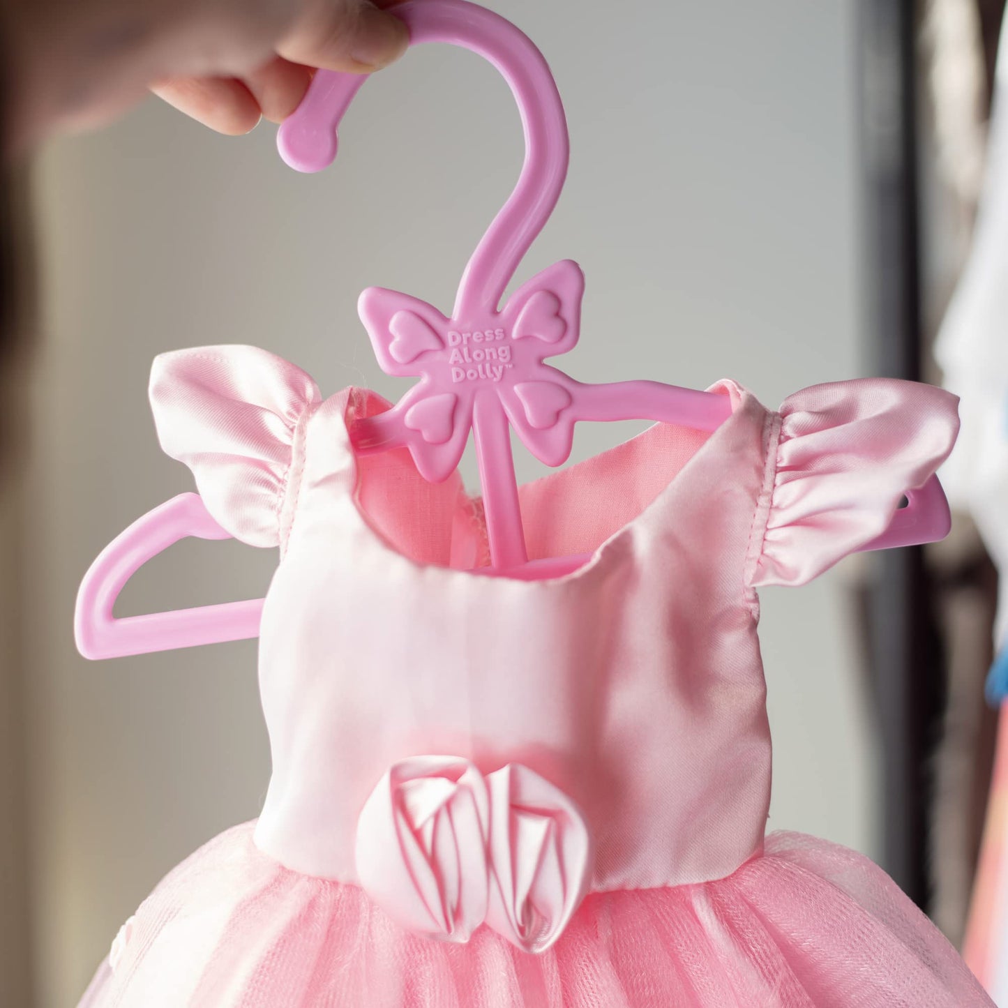 Dress Along Dolly Pink Full-Outfit Hanger 24Pk For American 18' Doll Clothes- Hold Your Tops & Bottoms Together Including Dresses, Pants, Shirts, Skirts, & Accessories- Perfect Girl Gift Set