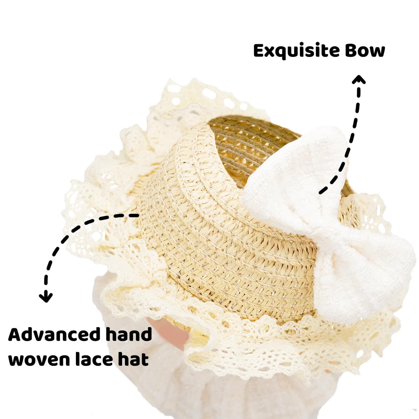 Doll Clothes for 17cm Dolls  enhanced Handmade Fashion Clothes 3 Piece Set Including a Lace Hat  Clothes and Bow with High-End Dolls Accessories for Play & Display - Pure White (No Doll No Logo)