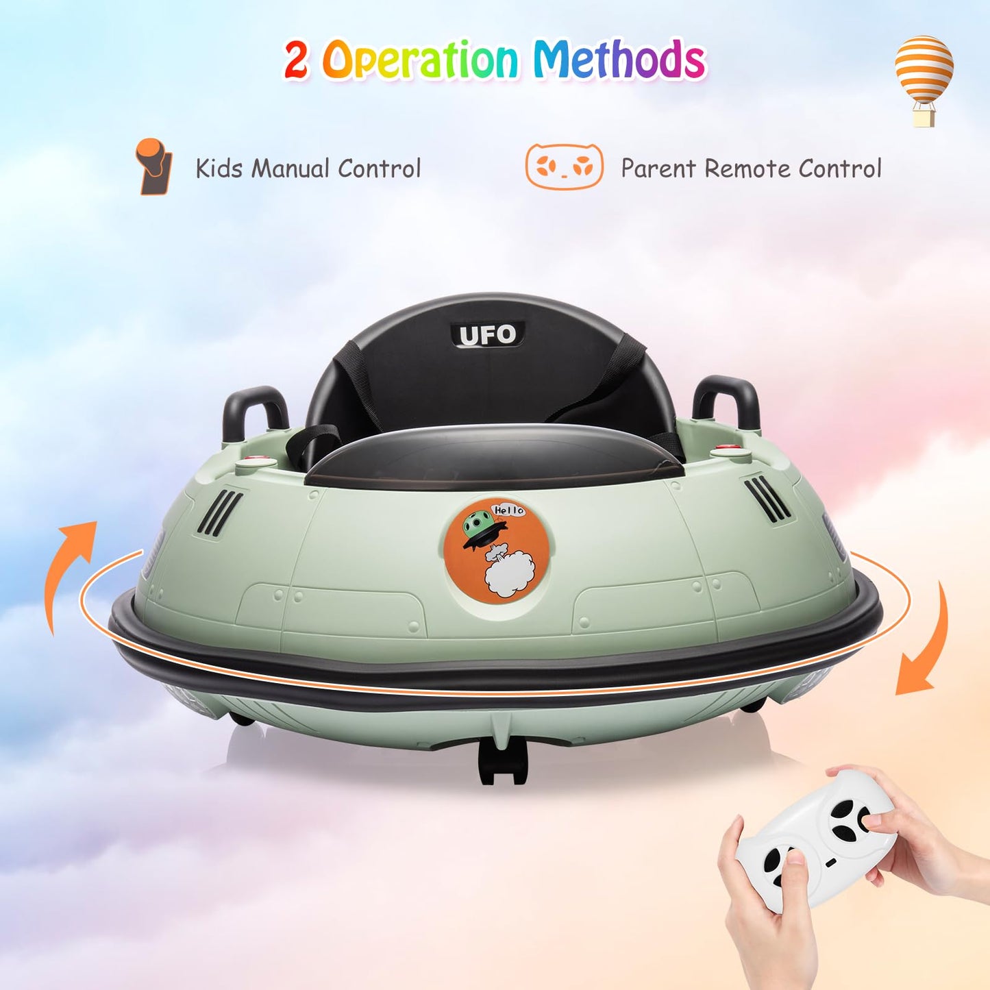 Ride On Bumper Car, 12V Electric Toddlers Car With Remote Control, Safety Belt, Music, Flashing Lights, 360 Degree Spin, Bumper
