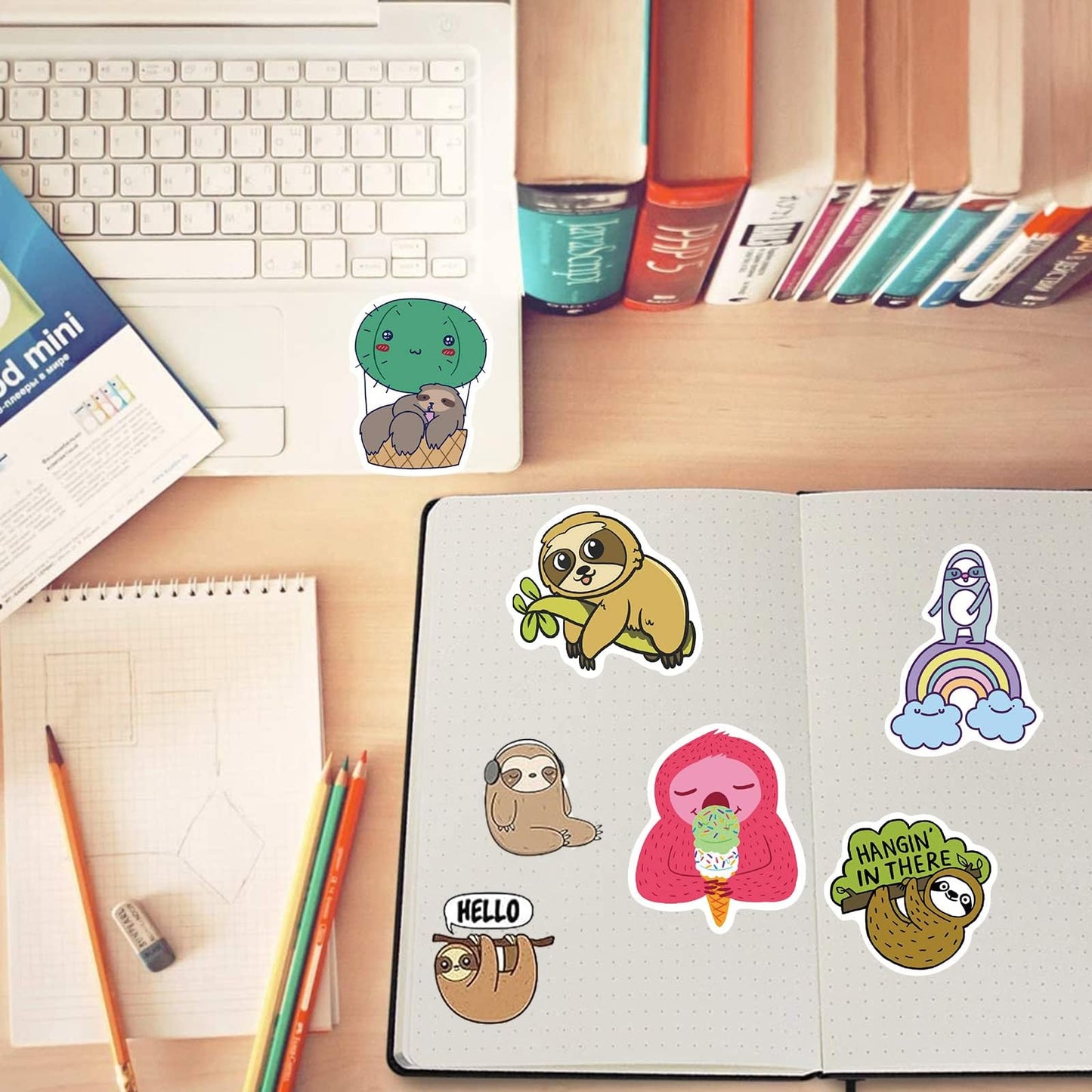 100Pcs Cute Sloth Stickers Pack For Water Bottle,Waterproof Decals Vinyl Sloth Sticker For Hydroflask Laptop Computer Bike Helme