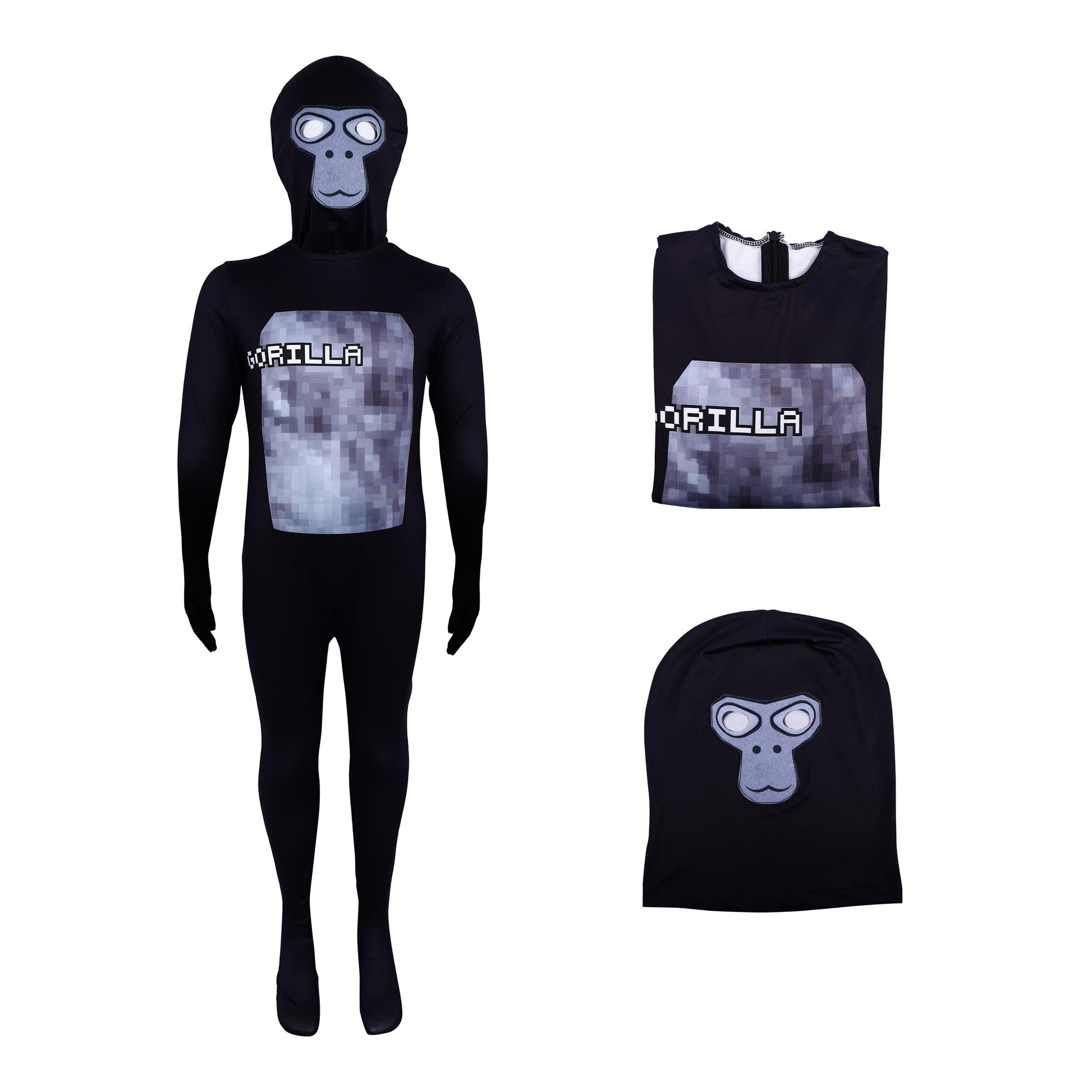 CUIGSRO Cosplay Kids Gorilla Costume Boys Bodysuit Spandex Jumpsuit with mask Birthday Hollowen Party -120 size