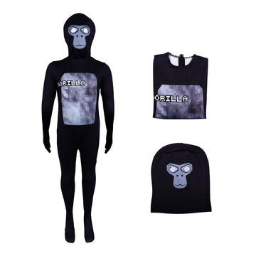 CUIGSRO Cosplay Kids Gorilla Costume Boys Bodysuit Spandex Jumpsuit with mask Birthday Hollowen Party -120 size