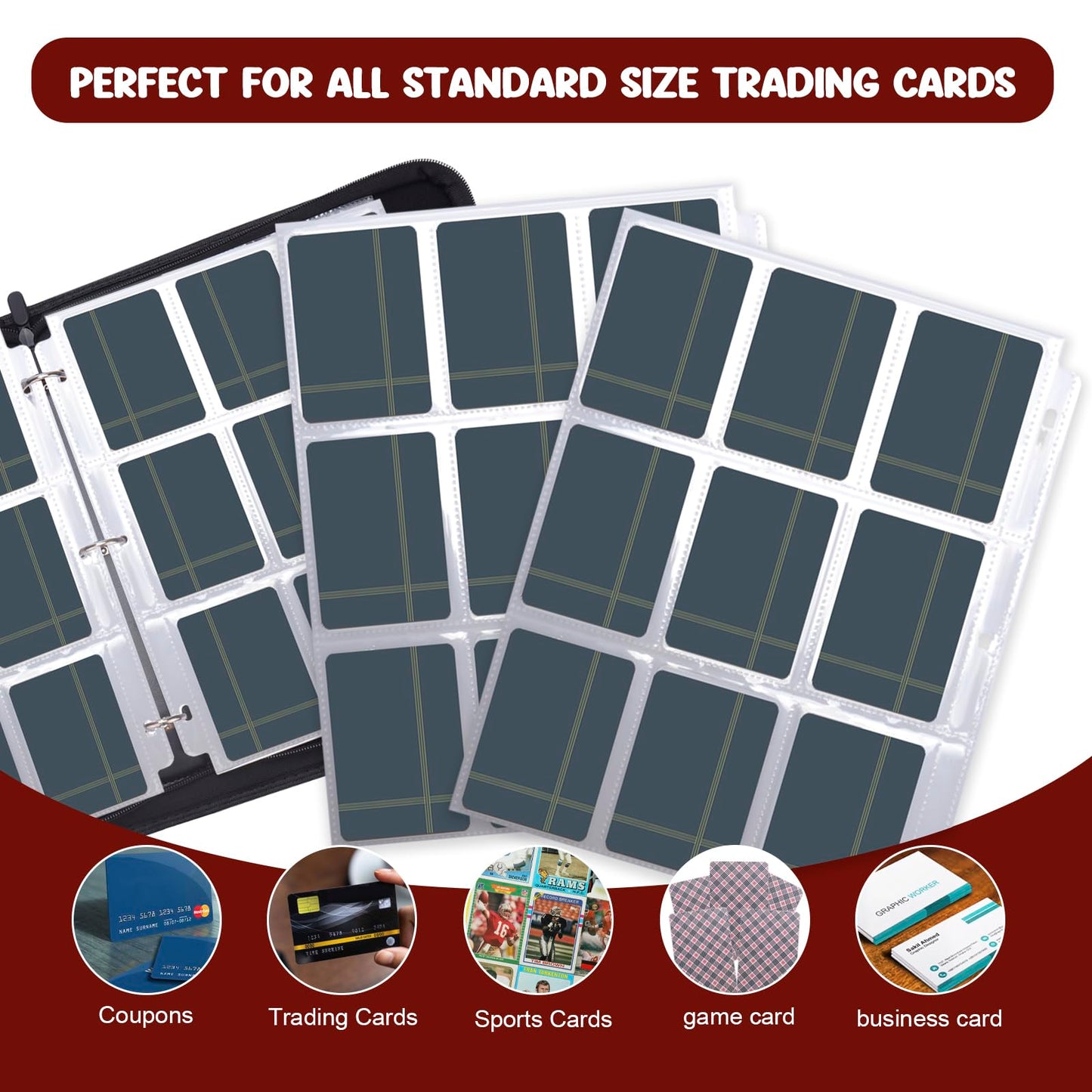 Card Binder 900 Pockets  Trading Card Binder 9 Pocket Card Collector Album Card Collection Binder with 50 Removable Card Sleeves for Boys and Girls Organized