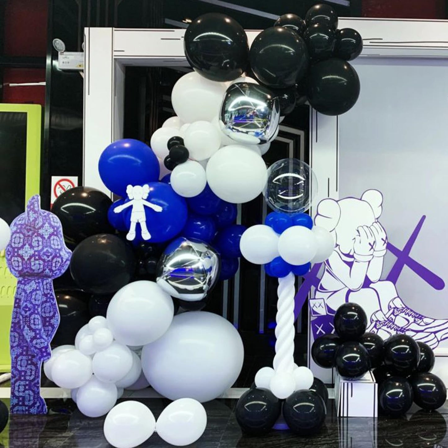 Blue Black And White Balloon Arch Kit, Navy Dark Royal Blue White Black Balloon Garland Kit With Metallic Silver Latex Balloons