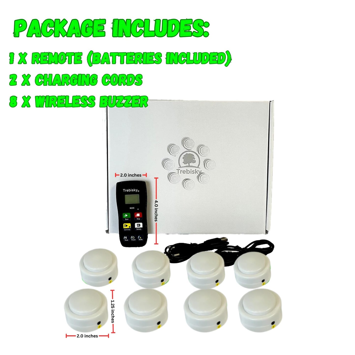 Trebisky Wireless Buzzer System for Game Show, 8 Players, Medium, Plastic, Model B206 - Ideal for Classroom and Trivia Nights