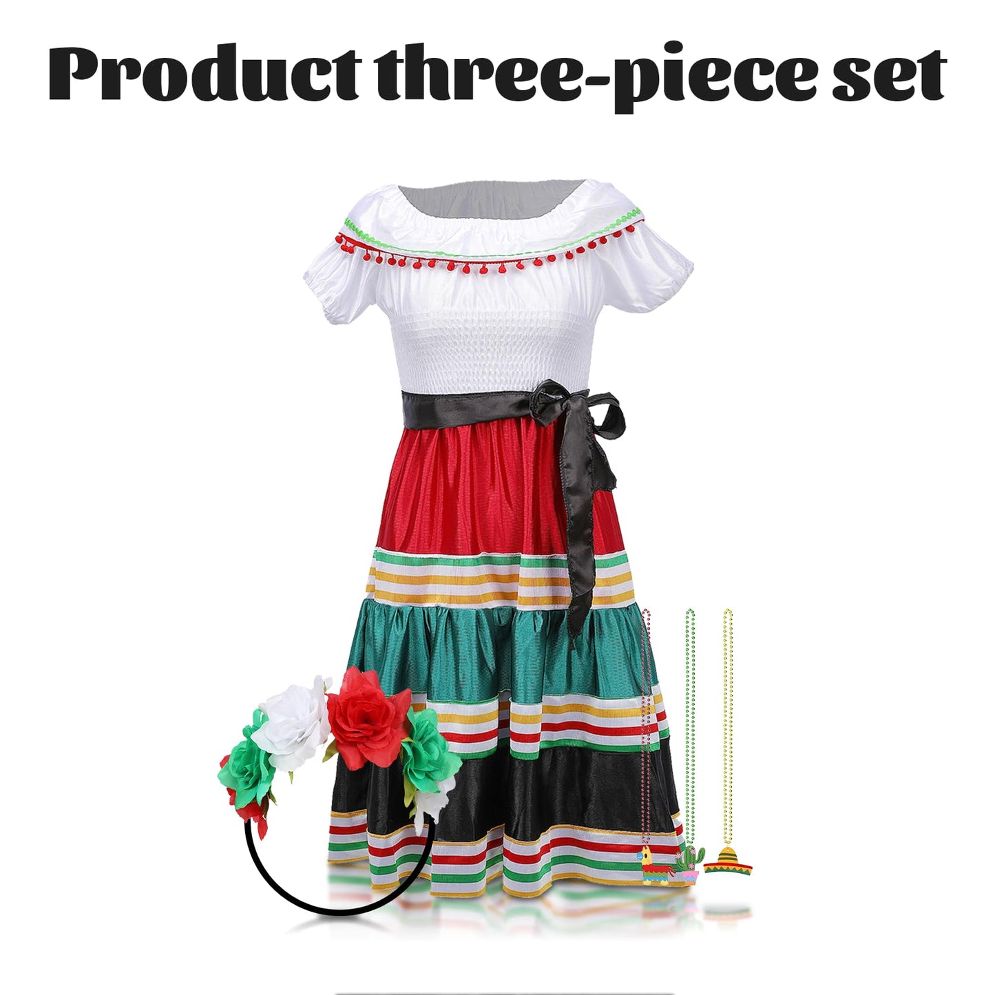 stepsin Traditional Mexican Dress for Girls Folklorico Dance Dress Cinco De Mayo Girls Party Costume Mexican Fiesta Dress Kit