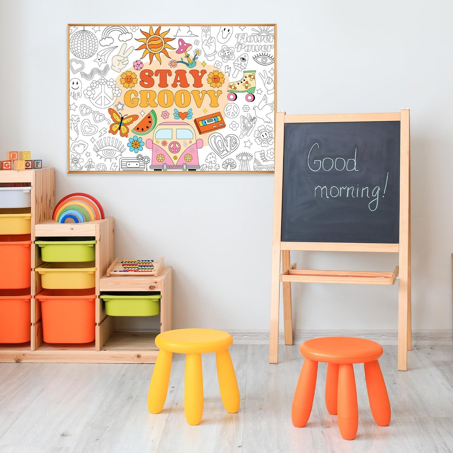 Naozinebi Groovy Coloring Poster For Kids Giant Coloring Poster Large Boho Hippie Coloring Tablecloth Jumbo Coloring Books For K
