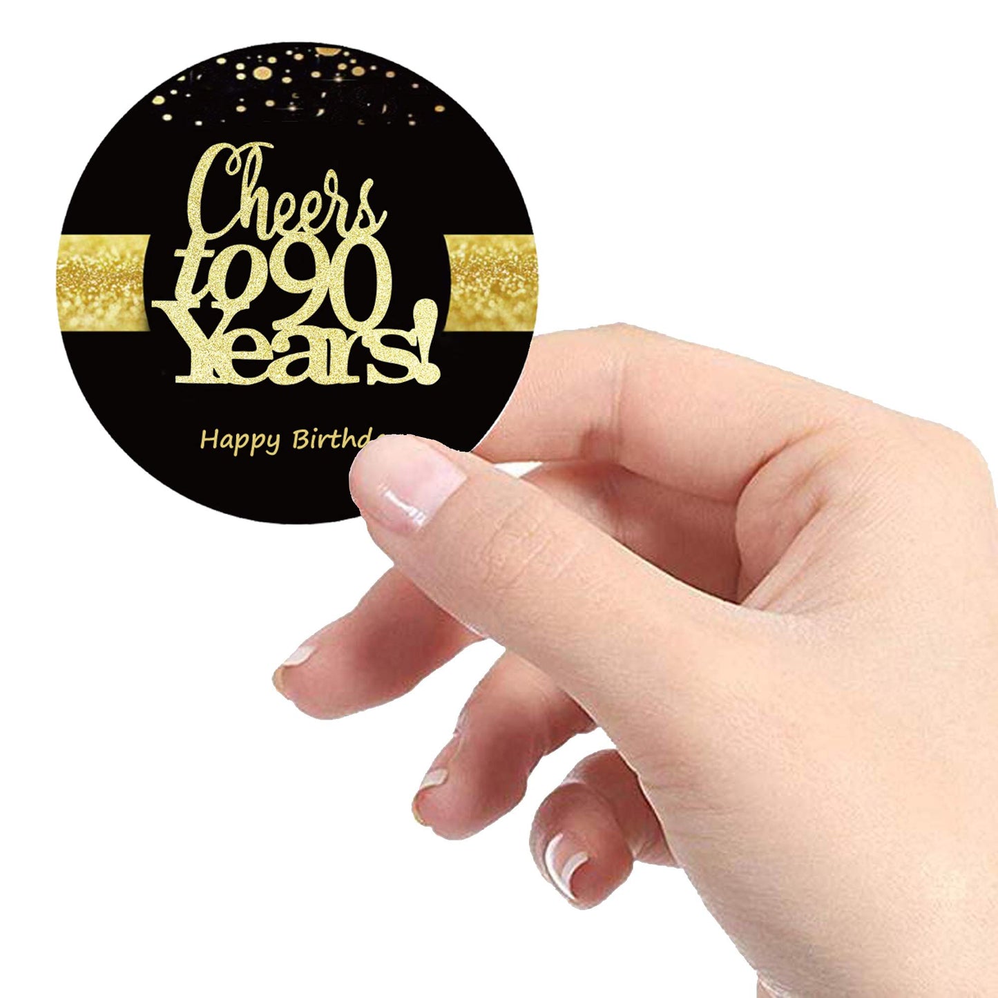Sumerk 48 Pcs Cheers To 90 Stickers Large Bottle Stickers 90Th Birthday Stickers Card Seals 2 Inches Round Happy Birthday Party