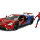 Jada Toys 1:24 Scale 2017 Ford GT Die-cast Car with Spider-Man Figure, Red/Blue, Model 99725