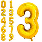 Pigetale 40 Inch Gold Large Numbers Balloons 0-9, Giant Jumbo Digit 3 Helium Balloons For 3Rd Girls Kids, Self Inflating Foil My