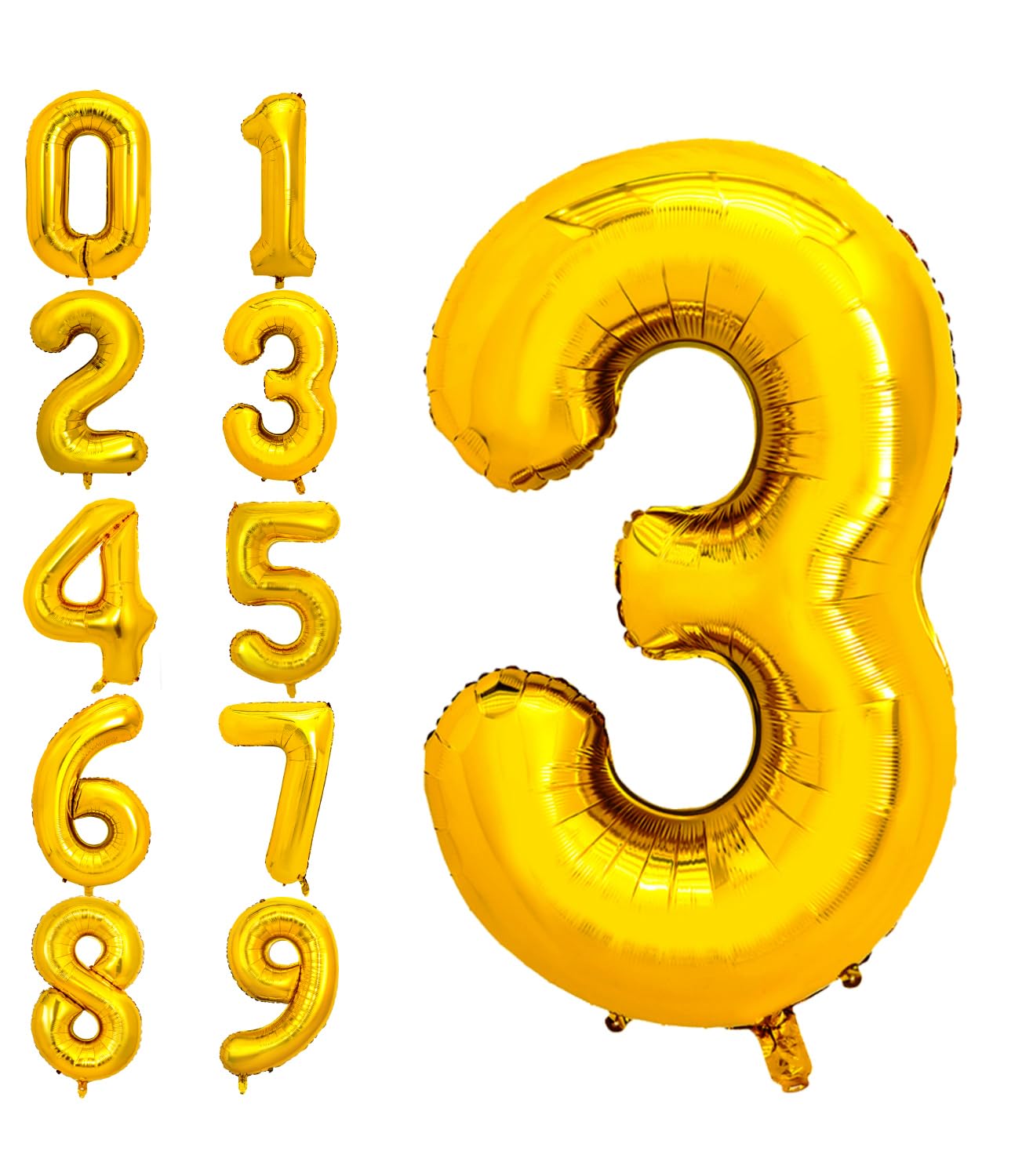 Pigetale 40 Inch Gold Large Numbers Balloons 0-9, Giant Jumbo Digit 3 Helium Balloons For 3Rd Girls Kids, Self Inflating Foil My