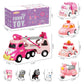 seveclotree 9 in 1 Carrier Truck Cars Toys for Girls Toddlers,Pink Princess Girl Car with Light and Sound,Toddler Girl Toys Age