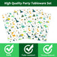 Wiooffen 96 Pcs Dinosaur Party Plates Napkins Watercolor Dinosaur Birthday Tableware Supplies Set Cartoon Dinosaur Disposable Di
