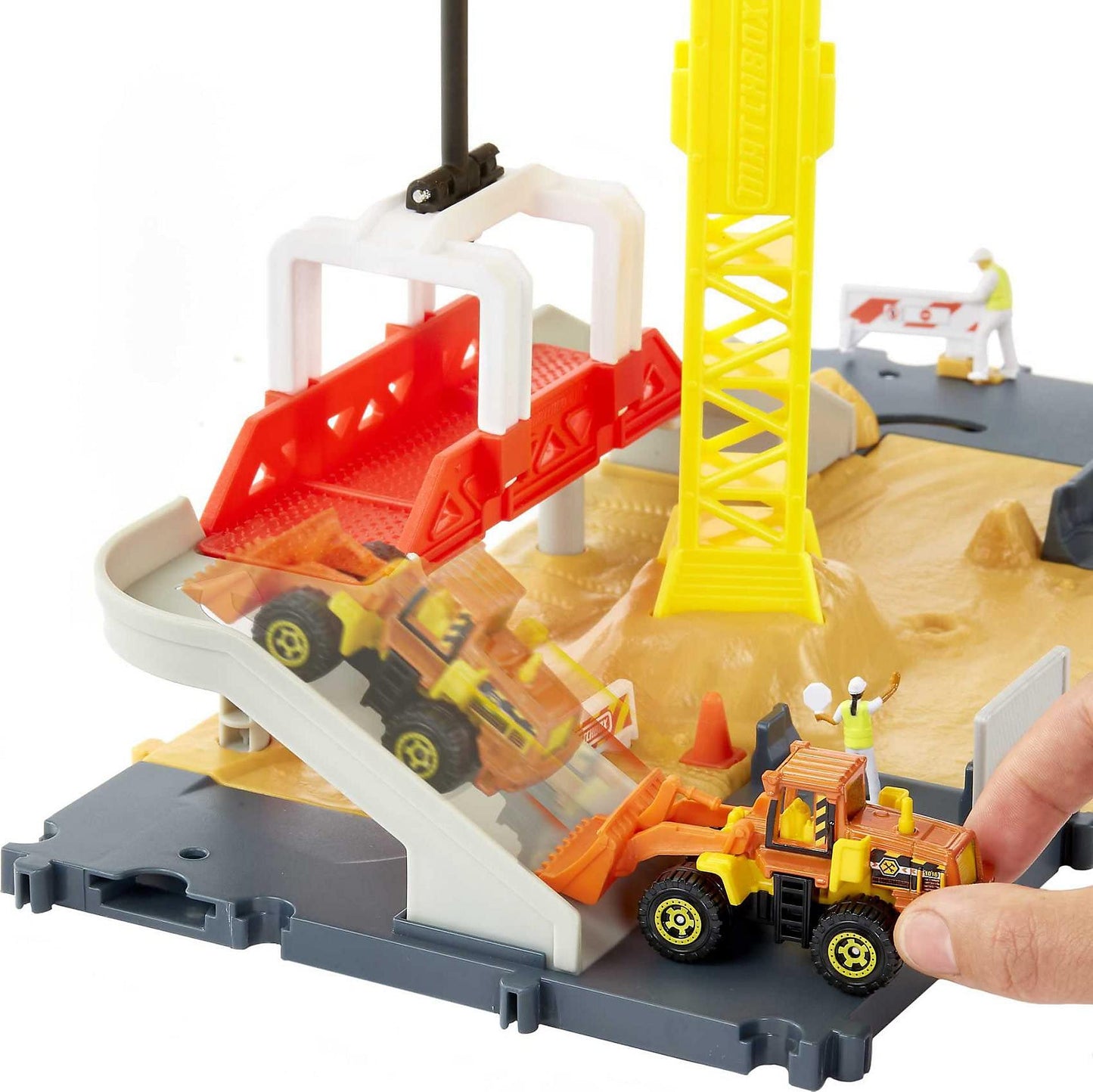 Mattel Matchbox Action Drivers Construction Playset with Moving Crane, Large Plastic Toy, Includes Bulldozer for Kids 3+