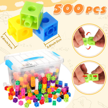 Jenaai 500 Pcs Math Learning Linking Cube With Storage Container Counting Cubes, Plastic Counting Blocks, Colorful Math Cubes, M