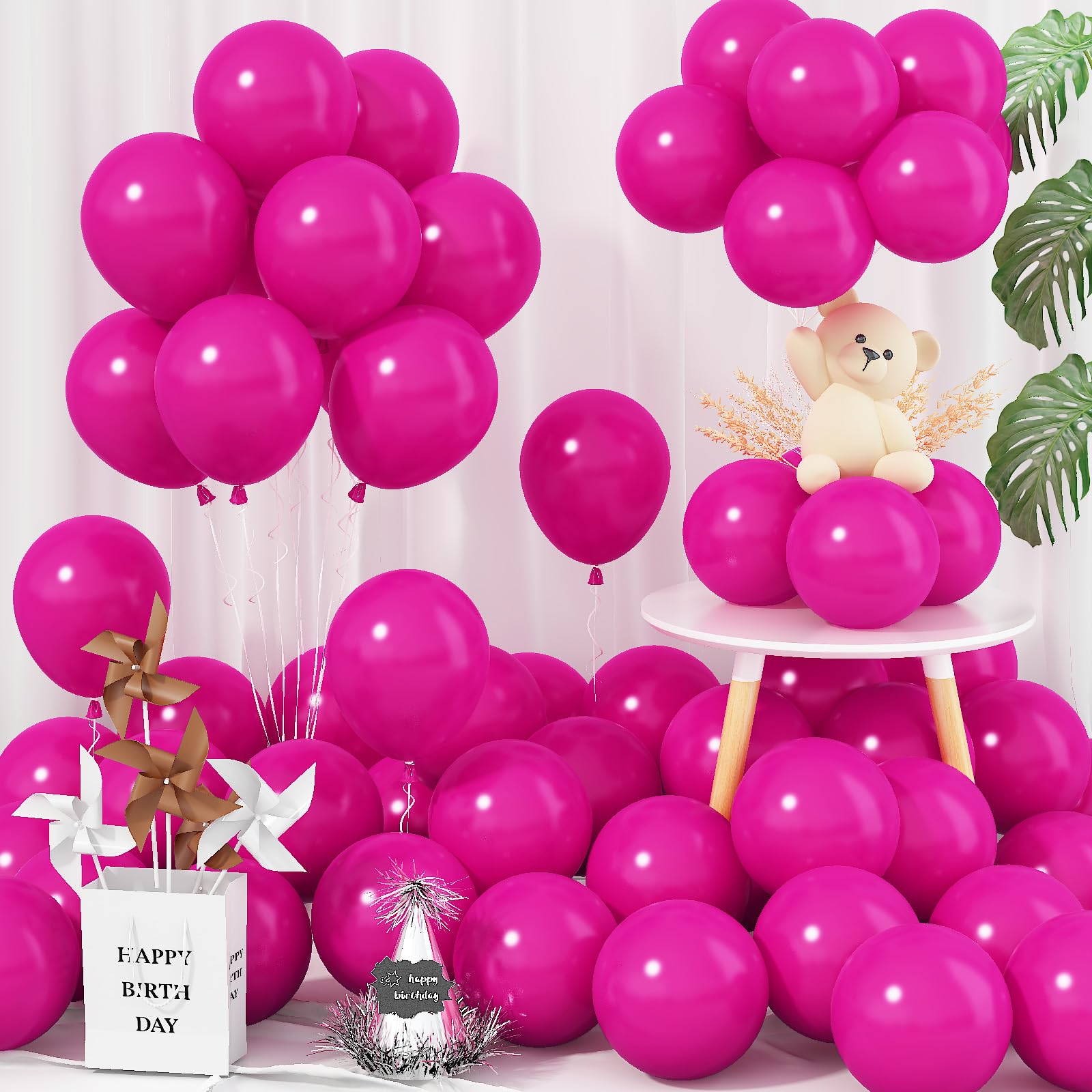 Jobkoo 5 Inch Hot Pink Balloons, 60 Pcs Neon Pink Party Balloon Small Bright Pink Birthday Balloons 5'' Mini Magenta Fuschia Pin