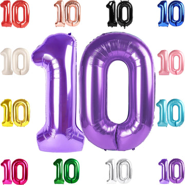 10 Balloon Number, Purple Number 10Th Birthday Balloons 40 Inch, 10 Years Old Purple Birthday Decorations For Boys Girls, 10Th A