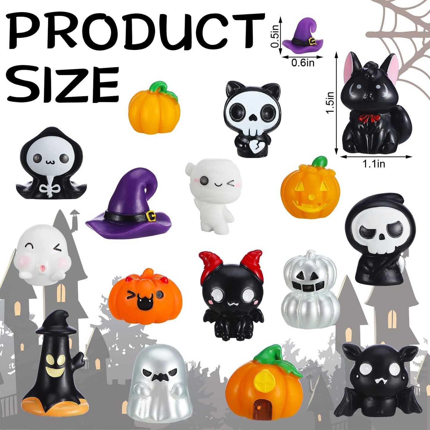Chunful 30 Pcs Mini Resin Figures Halloween Miniatures Figures Pumpkin Ghost Skull Miniatures Bulk for Halloween Party Favors Ba