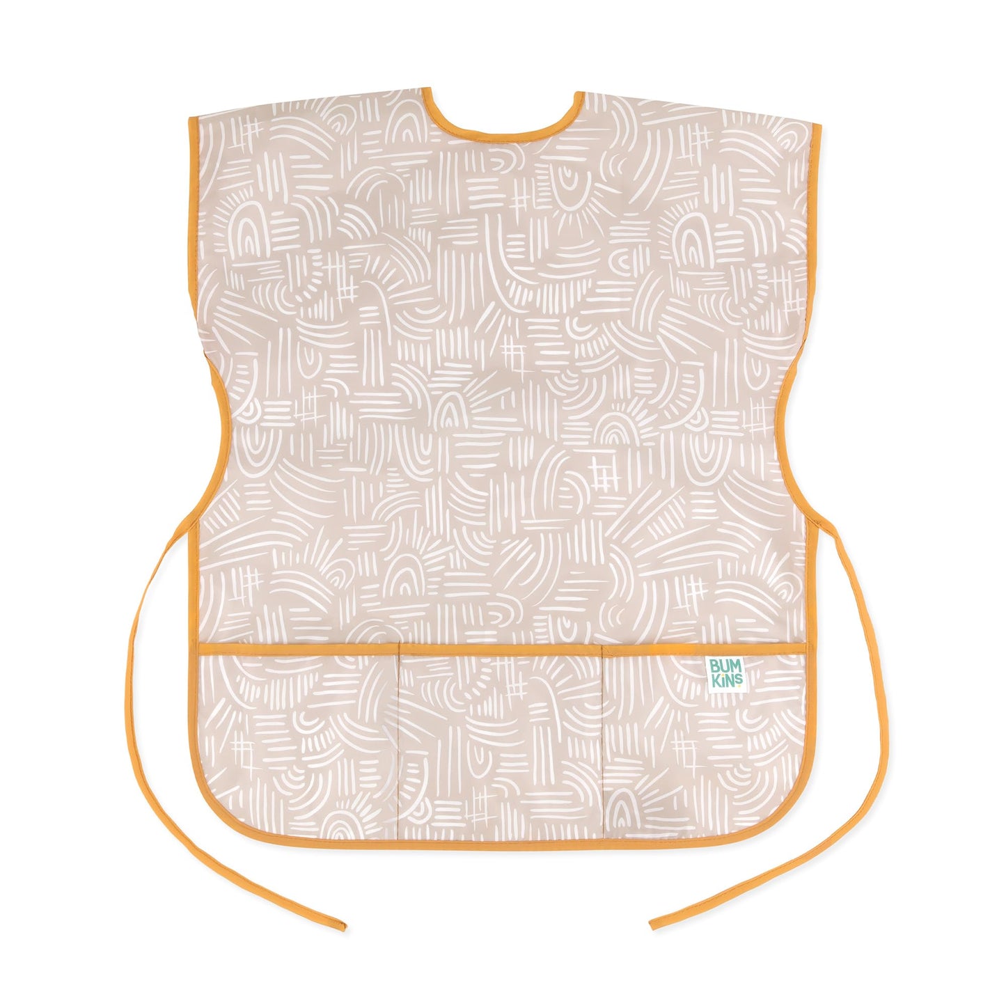 Bumkins Toddler Smock Bib - Reusable Waterproof Arts & Crafts Apron, Soft Polyester, Boho Beige, Ages 3-7, Model UA-132
